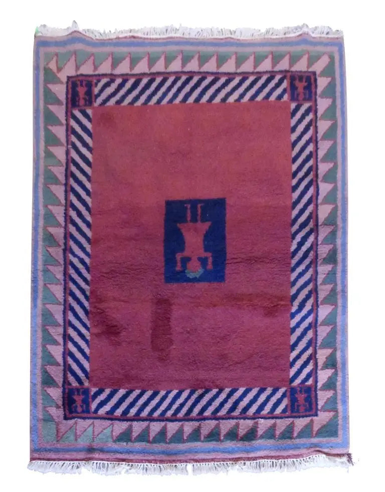 Nepali Gabbeh Hand-Knotted Gabbeh Made With Natural Wool & Cotton Color Peach 5'6" X 4'7" Pan3077